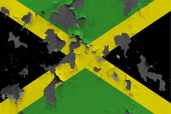 Jamajka Flaga Blisko Malowane Uszkodzone Brudne Ścianie Odrywając Farbę Aby — Zdjęcie stockowe