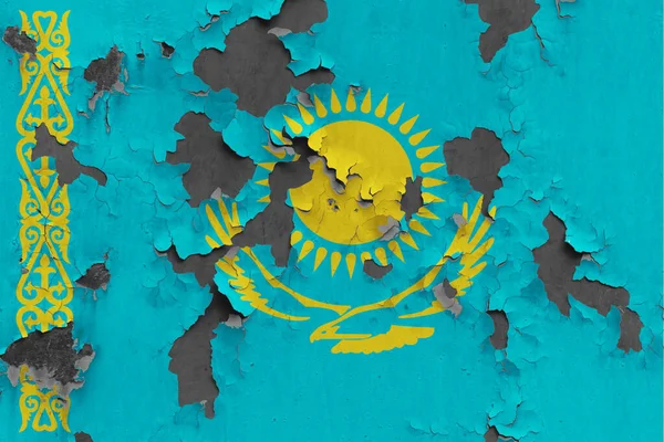 Drapelul Kazahstanului Închide Vopsit Deteriorat Murdar Pereți Decojind Vopseaua Pentru — Fotografie, imagine de stoc