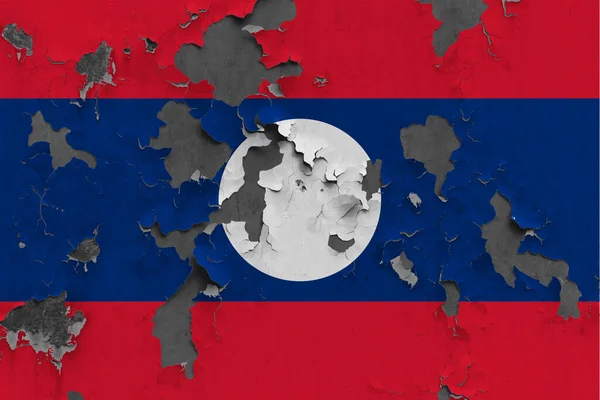 Laos Flag Close Painted Damaged Dirty Wall Peeling Paint See — Stock Photo, Image