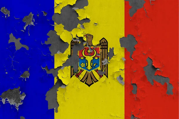 Μολδαβία Σημαία Κοντά Βαμμένο Κατεστραμμένο Και Βρώμικο Στον Τοίχο Ξεφλούδισμα — Φωτογραφία Αρχείου