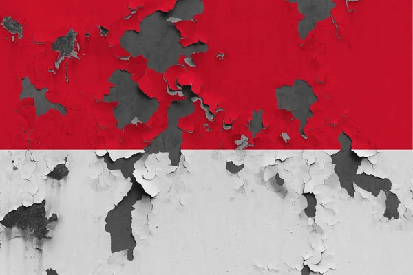 Monaco Flag Close Painted Damaged Dirty Wall Peeling Paint See — Stock Photo, Image