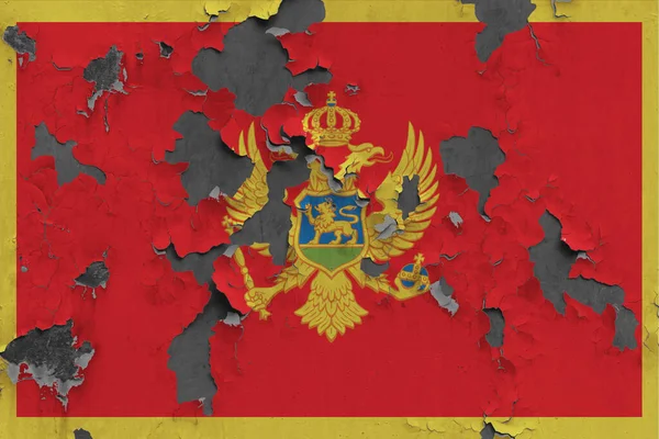 Montenegro Vlag Close Geschilderd Beschadigd Vuil Muur Pellen Van Verf — Stockfoto