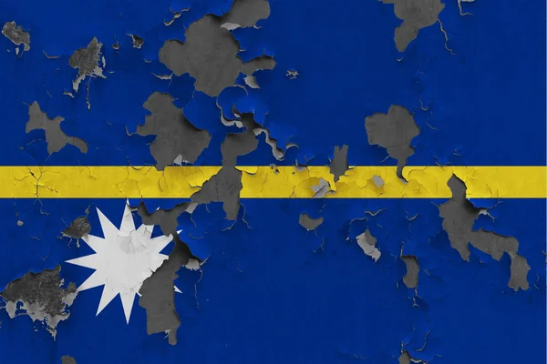 Nauru Flag Close Painted Damaged Dirty Wall Peeling Paint See — Stock Photo, Image