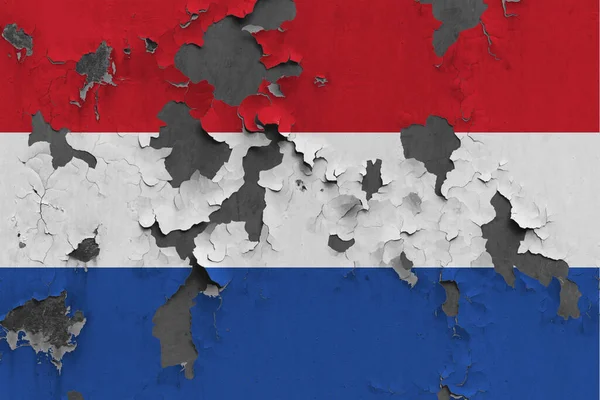 Nederlandse Vlag Close Geschilderd Beschadigd Vuil Muur Afpellen Van Verf — Stockfoto