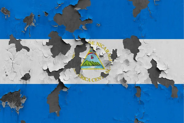 Bandeira Nicarágua Fechar Pintado Danificado Sujo Parede Descascando Tinta Para — Fotografia de Stock