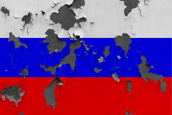 Флаг России Закрывает Окрашенную Поврежденную Грязную Стену Снимая Краску Увидеть — стоковое фото