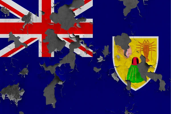 Флаг Островов Теркс Кайкос Закрывается Покрашенным Поврежденным Грязным Стене Снимающим — стоковое фото