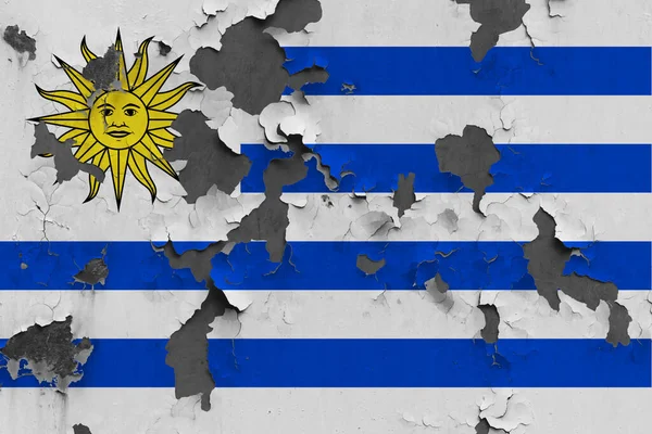 Uruguay Flag Close Painted Damaged Dirty Wall Peeling Paint See — Stock Photo, Image