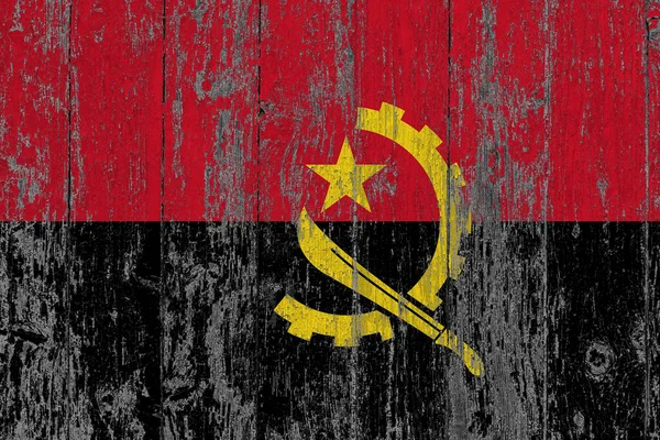 Angola Zászló Grunge Karcos Felületen Nemzeti Vintage Háttér Régi Asztal — Stock Fotó