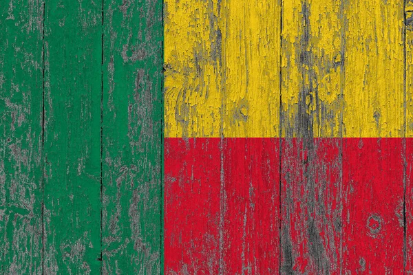 Benin Vlag Grunge Gekrast Houten Oppervlak Nationale Vintage Achtergrond Oude — Stockfoto