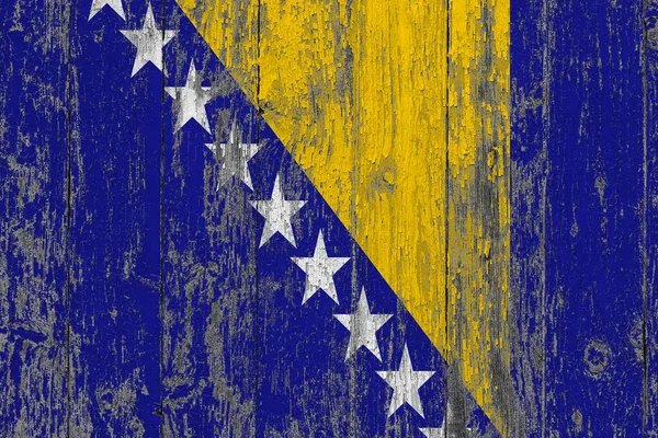 Bosnie Herzegovina Vlag Grunge Gekrast Houten Oppervlak Nationale Vintage Achtergrond — Stockfoto