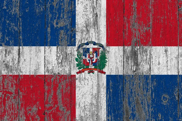 Repubblica Dominicana Bandiera Grunge Graffiato Superficie Legno Sfondo Vintage Nazionale — Foto Stock