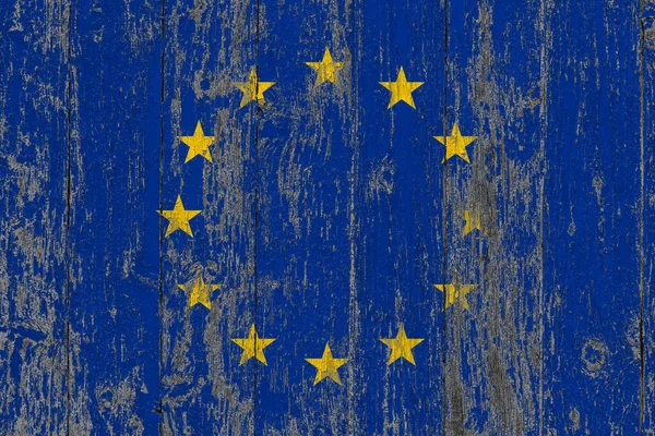 Bandeira União Europeia Superfície Madeira Riscada Grunge Fundo Nacional Vintage — Fotografia de Stock