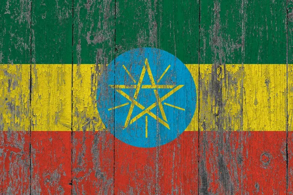 Bandera Etiopía Grunge Superficie Madera Rayada Fondo Vintage Nacional Antigua — Foto de Stock