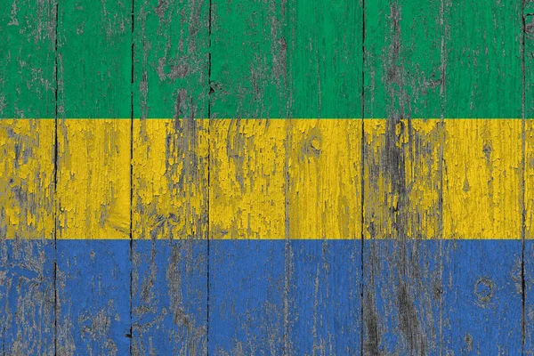 Gabonská Vlajka Grunge Poškrábala Dřevěný Povrch Národní Vinobraní Starý Dřevěný — Stock fotografie