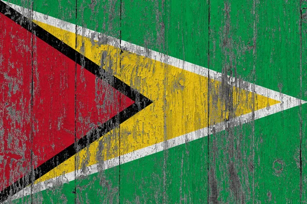 Guyana Flagge Auf Zerkratzter Holzoberfläche Nationaler Vintage Hintergrund Alter Holztisch — Stockfoto