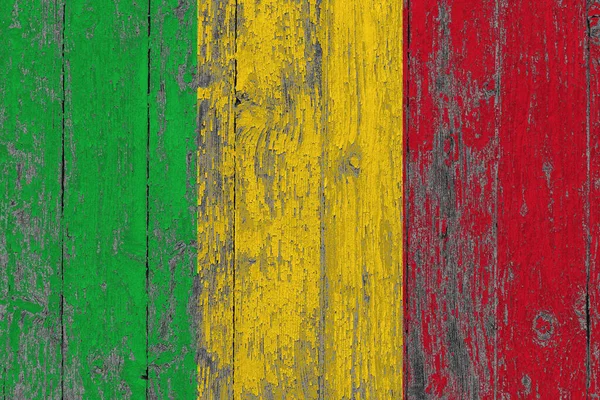 Mali Flagge Auf Zerkratzter Holzoberfläche Nationaler Vintage Hintergrund Alter Holztisch — Stockfoto