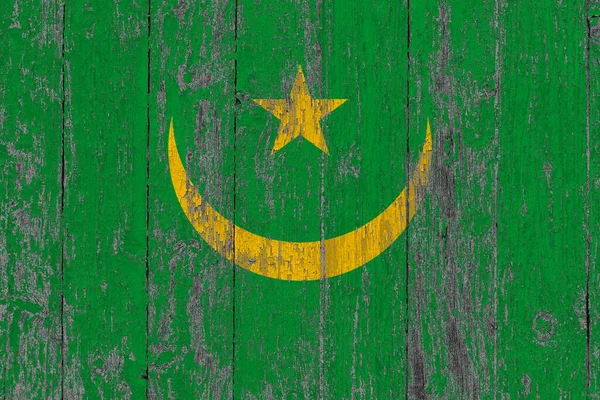 Mauritania Flag Grunge Scratched Wooden Surface National Vintage Background Old — Stock Photo, Image