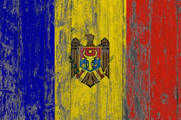 Moldawische Flagge Auf Zerkratzter Holzoberfläche Nationaler Vintage Hintergrund Alter Holztisch — Stockfoto