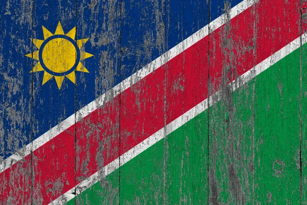 Bandeira Namíbia Superfície Madeira Riscada Grunge Fundo Nacional Vintage Mesa — Fotografia de Stock