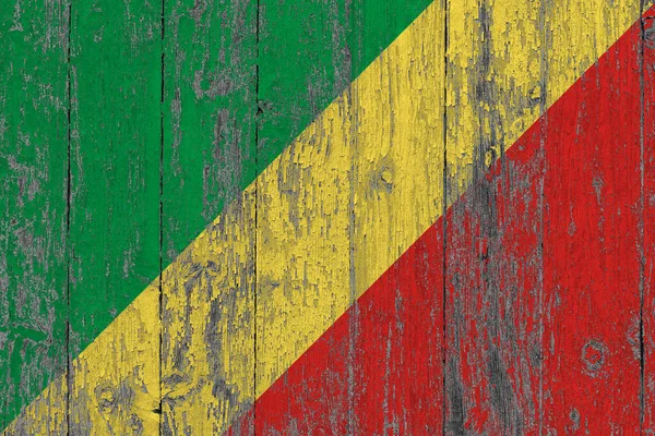 Republic Congo Flag Grunge Scratched Wooden Surface National Vintage Background — Stock Photo, Image