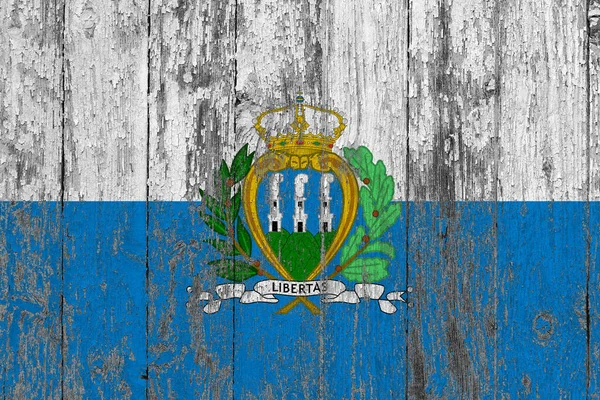 Grunge Üzerindeki San Marino Bayrağı Ahşap Yüzeyi Çizmiş Ulusal Klasik — Stok fotoğraf
