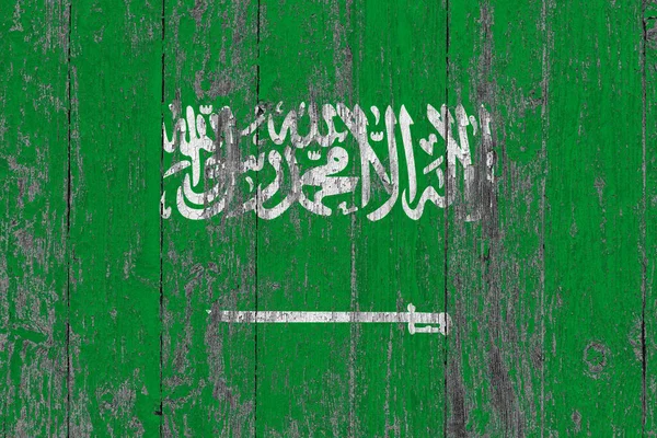Drapelul Arabiei Saudite Suprafață Lemn Zgâriată Fundal Național Epocă Vechea — Fotografie, imagine de stoc