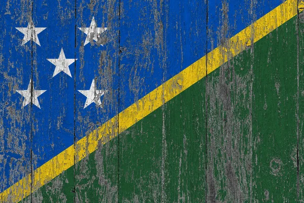 Solomon Islands Flag Grunge Scratched Wooden Surface National Vintage Background — Stock Photo, Image