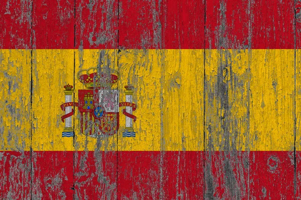 Espanha Bandeira Grunge Arranhado Superfície Madeira Fundo Nacional Vintage Mesa — Fotografia de Stock