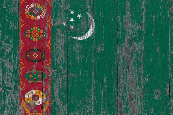 Turkmenistan Flag Grunge Scratched Wooden Surface National Vintage Background Old — Stock Photo, Image