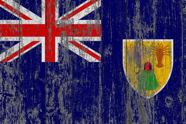 Turks Caicoseilanden Vlag Grunge Gekrast Houten Oppervlak Nationale Vintage Achtergrond — Stockfoto