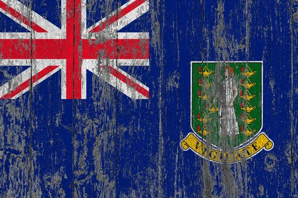 英国領バージン諸島の旗は木の表面に傷をつけた 国立ヴィンテージの背景 古い木製のテーブル傷フラグ表面 — ストック写真