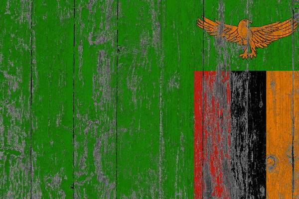Sambia Flagge Auf Zerkratzter Holzoberfläche Nationaler Vintage Hintergrund Alter Holztisch — Stockfoto
