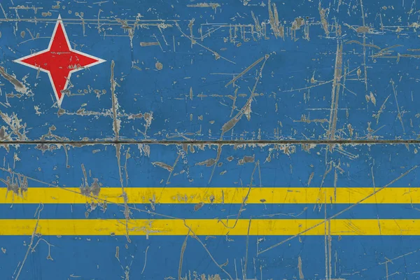 Aruba Vlag Geschilderd Gebarsten Vuil Oppervlak Nationaal Patroon Vintage Stijl — Stockfoto