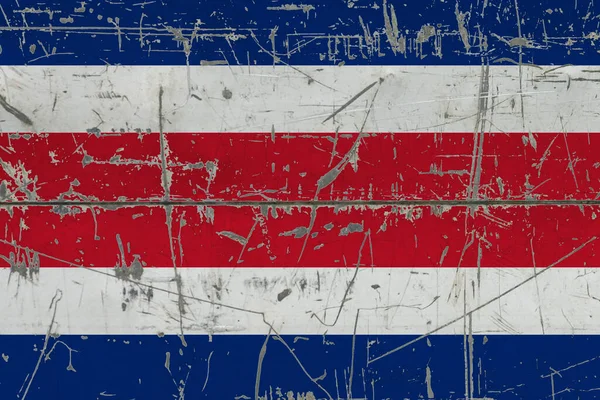Bandeira Costa Rica Pintada Superfície Suja Rachada Padrão Nacional Superfície — Fotografia de Stock