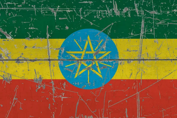 Bandera Etiopía Pintada Sobre Una Superficie Sucia Agrietada Patrón Nacional — Foto de Stock
