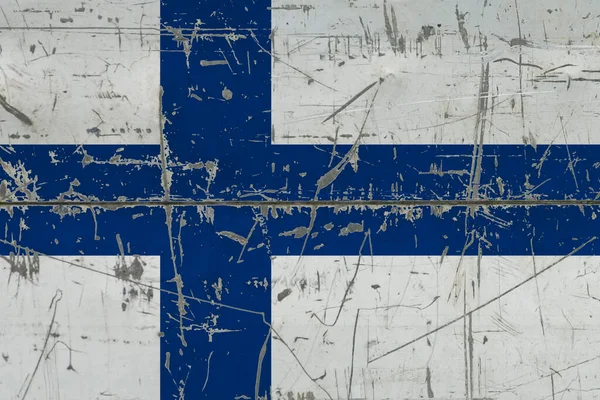 Flaga Finlandii Pomalowana Popękanej Brudnej Powierzchni Krajowy Wzór Powierzchni Stylu — Zdjęcie stockowe