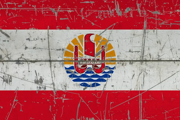 Bandiera Polinesia Francese Dipinta Superficie Sporca Incrinata Modello Nazionale Superficie — Foto Stock