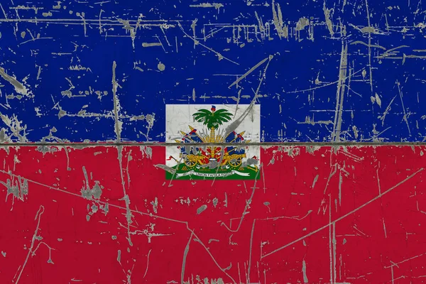 Haitská Vlajka Namalovaná Popraskaném Špinavém Povrchu Národní Vzor Vinobraní Povrchu — Stock fotografie
