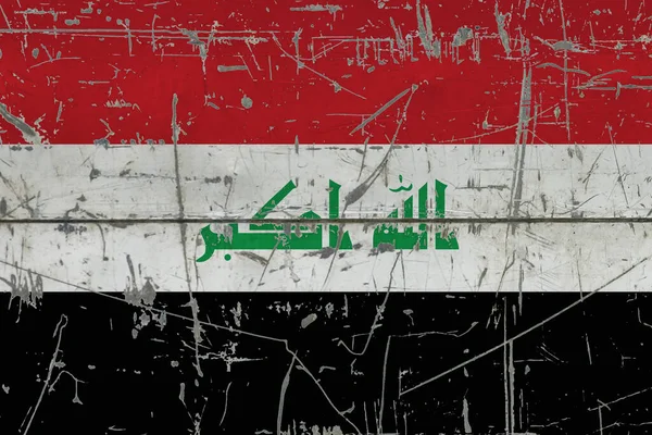 Irakische Flagge Auf Rissiger Schmutziger Oberfläche Nationales Muster Auf Einer — Stockfoto