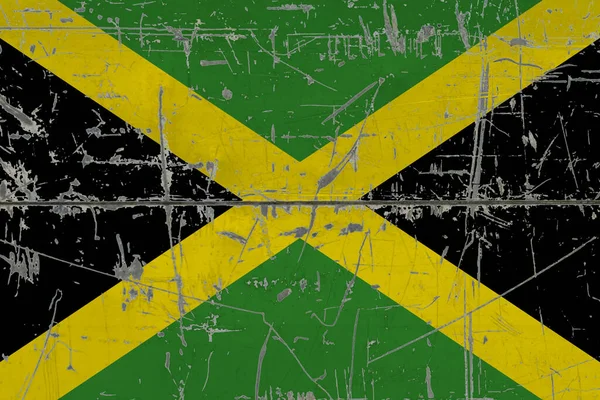 Flaga Jamajki Pomalowana Popękanej Brudnej Powierzchni Krajowy Wzór Powierzchni Stylu — Zdjęcie stockowe