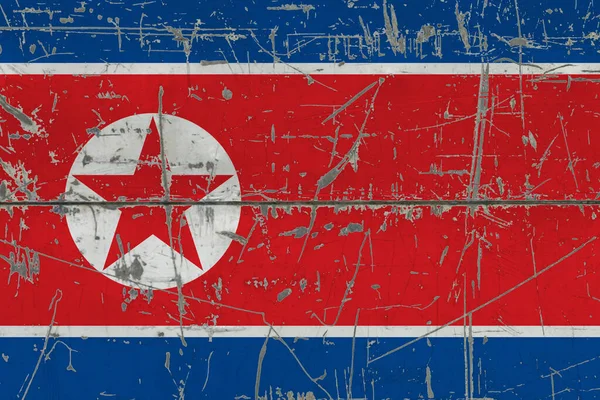 Bandiera Nordcoreana Dipinta Superficie Sporca Incrinata Modello Nazionale Superficie Stile — Foto Stock
