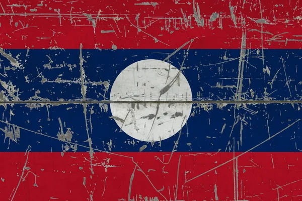 Laos Flag Painted Cracked Dirty Surface National Pattern Vintage Style — Stock Photo, Image