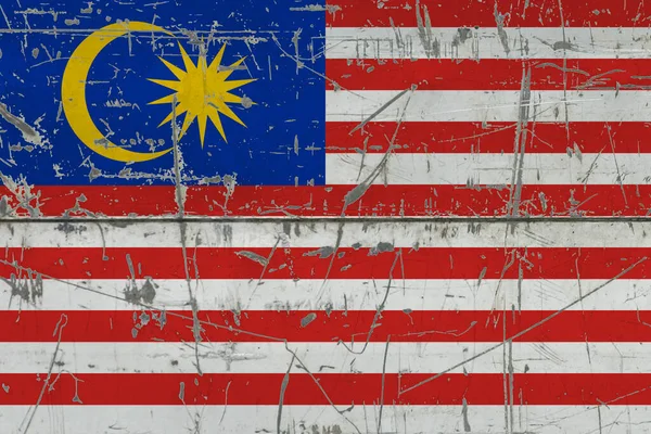 Malajská Vlajka Namalovaná Popraskaném Špinavém Povrchu Národní Vzor Vinobraní Povrchu — Stock fotografie