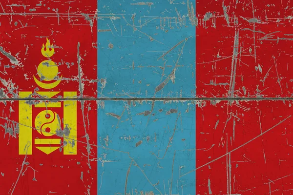 Bandiera Mongolia Dipinta Superficie Sporca Incrinata Modello Nazionale Superficie Stile — Foto Stock