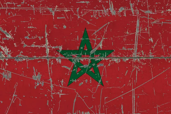 モロッコの国旗が汚れた表面に描かれている ヴィンテージスタイルの表面上の国家パターン 傷と風化の概念 — ストック写真