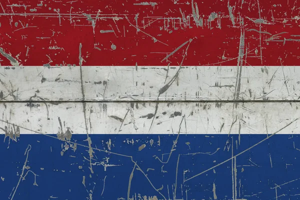 Flaga Holandii Namalowana Popękanej Brudnej Powierzchni Krajowy Wzór Powierzchni Stylu — Zdjęcie stockowe