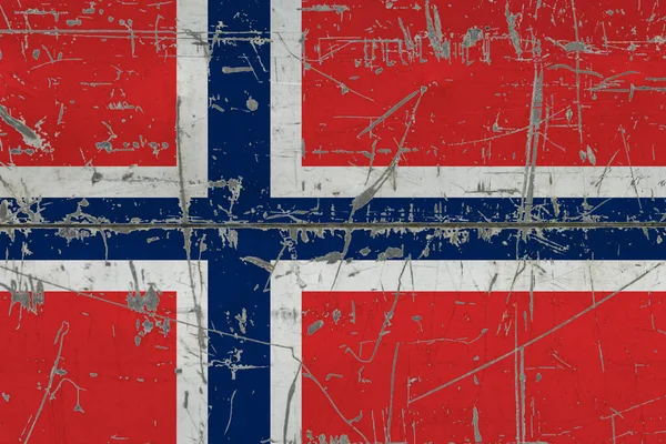 Bandera Noruega Pintada Sobre Una Superficie Sucia Agrietada Patrón Nacional — Foto de Stock