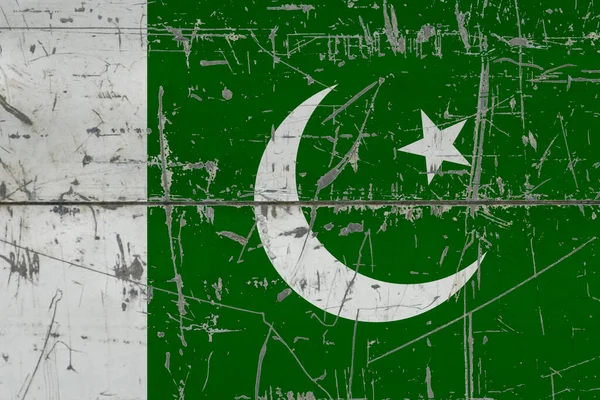 Пакистанский Флаг Нарисованный Потрескавшейся Грязной Поверхности Национальный Рисунок Поверхности Винтажного — стоковое фото