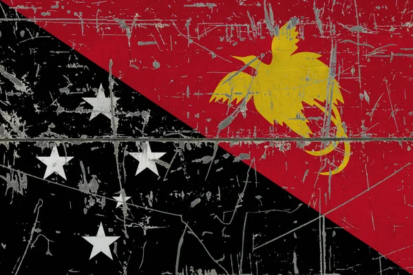 Papua New Guinea Flag Painted Cracked Dirty Surface National Pattern — Stock Photo, Image